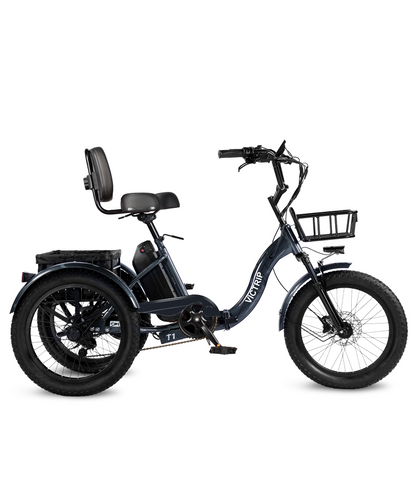 Fat Tire Electric Trike 1000W 48V 20Ah, Adult Tricycle with Reverse Mode, 90% Pre-Assembled, Includes Pet Carrier, USA Gray / Trike+Rear Pet Carrier