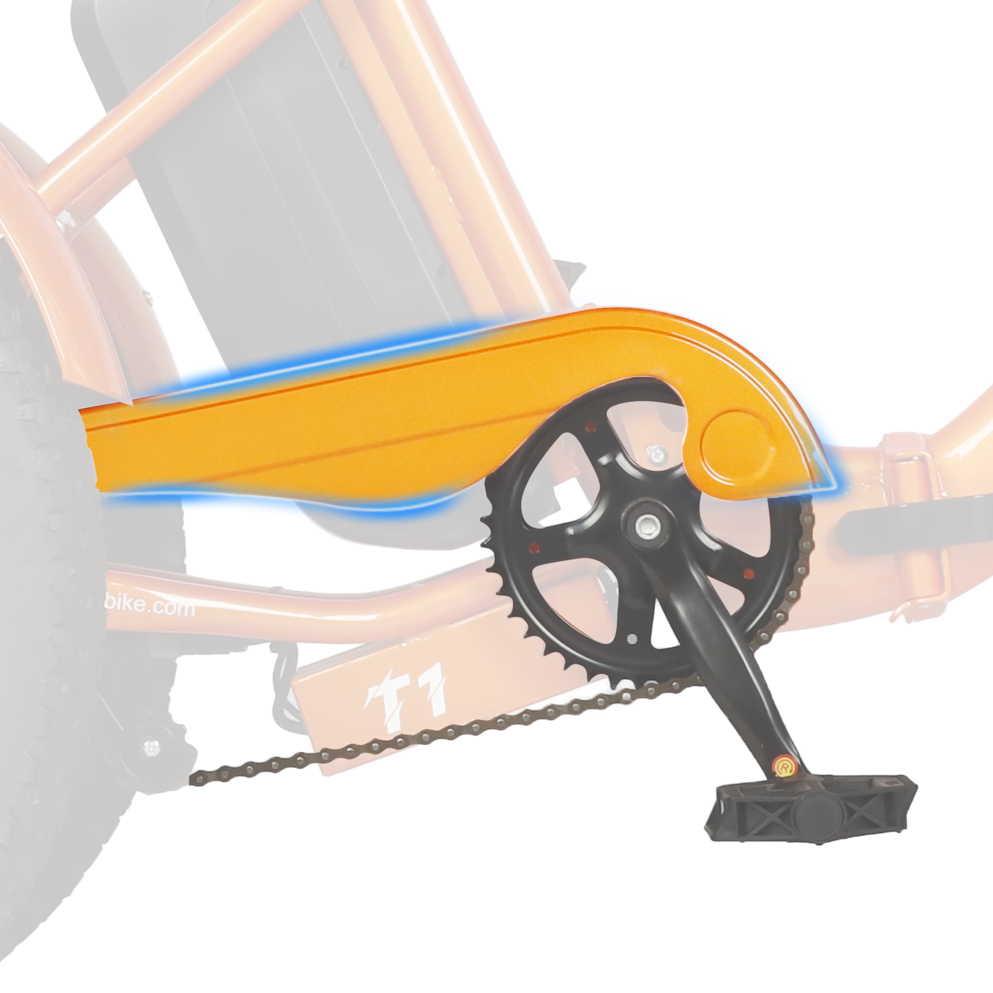 Bicycle chain guard with orange cover on a white background